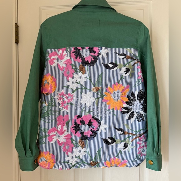 Vilagallo Jackets & Blazers - Vilagallo Embroidered Sequin Jacket Women’s 40 Green Floral Back Statement Spain